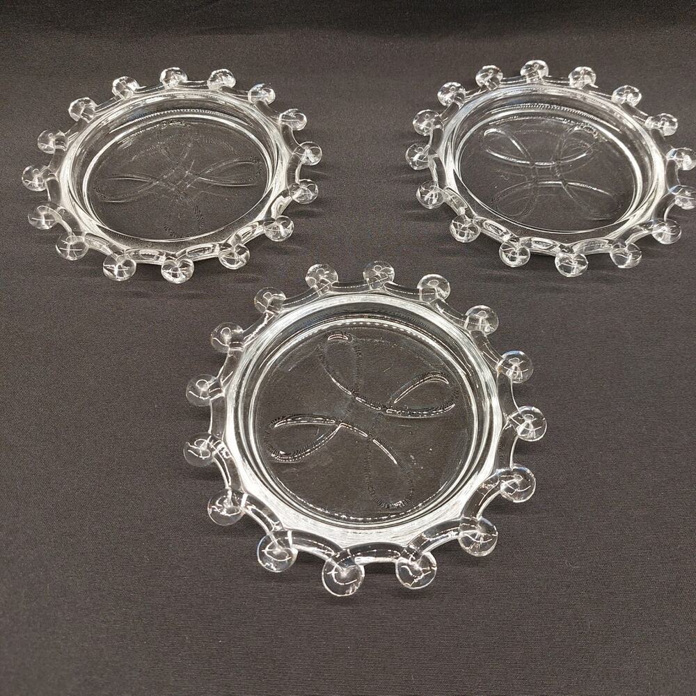 Heisey Vintage Lariat Clear Glass Coasters ~ Set of 3 ~ Produced 1940-1956
